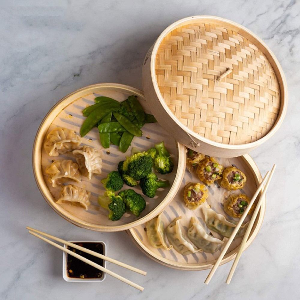 سلة بخار صينية من الخيزران مع  - مراجعة Steamer Bamboo Set وسعره