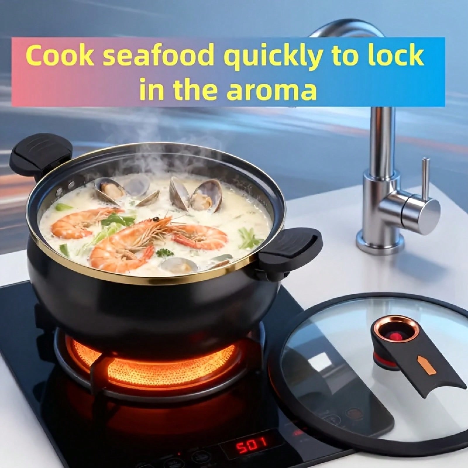 قدر طهي كبير غير لاصق سعة 8.45 - مراجعة Home Cooking Fast Foods وسعره